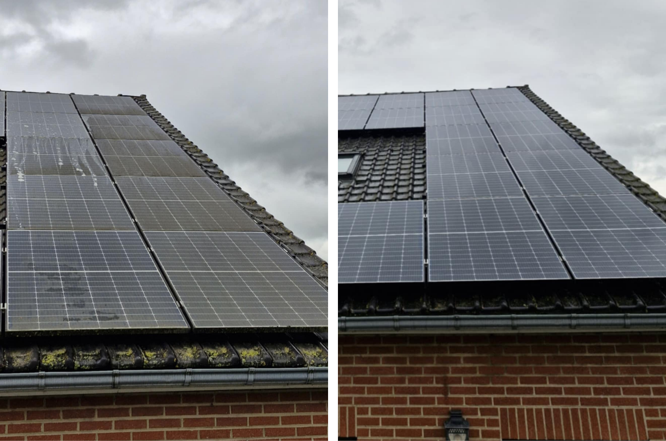 Panneaux photovoltaïques avant et après nettoyage par IsiClean